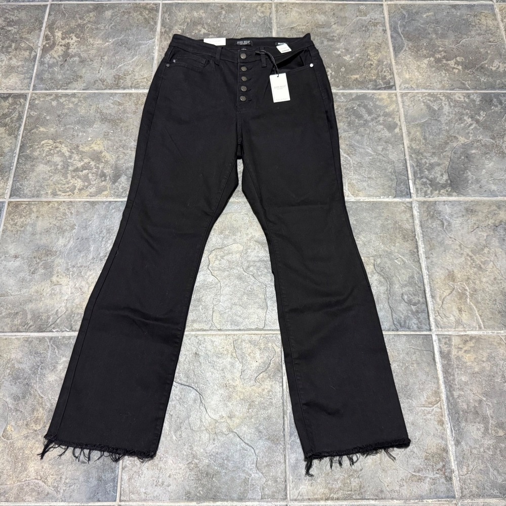 Judy Blue Flare Jeans Womens 14W Black High Waist Button Fly Raw Hem